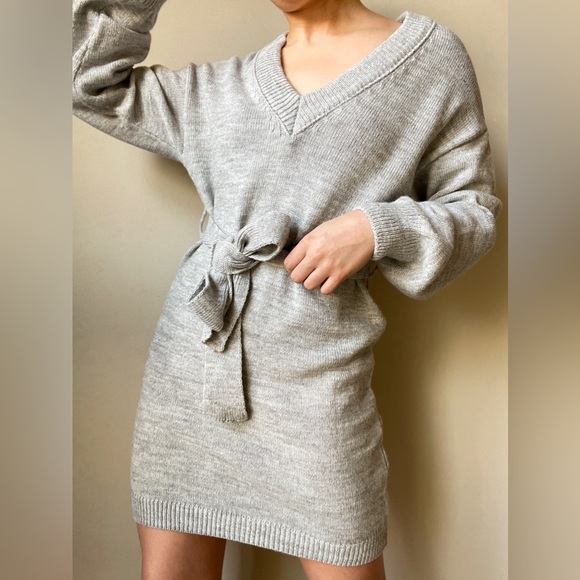 ASOS Dresses & Skirts - ASOS Design Knitted Gray Tie Waist Mini Dress